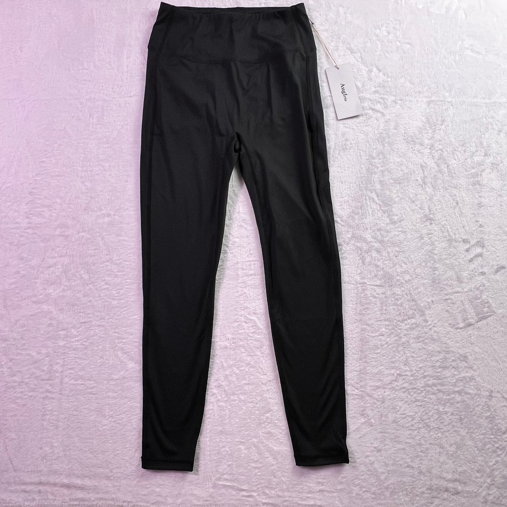 AugIris Black High Waisted Scrunch Butt Cargo Leggings with Pockets Womens MNEW